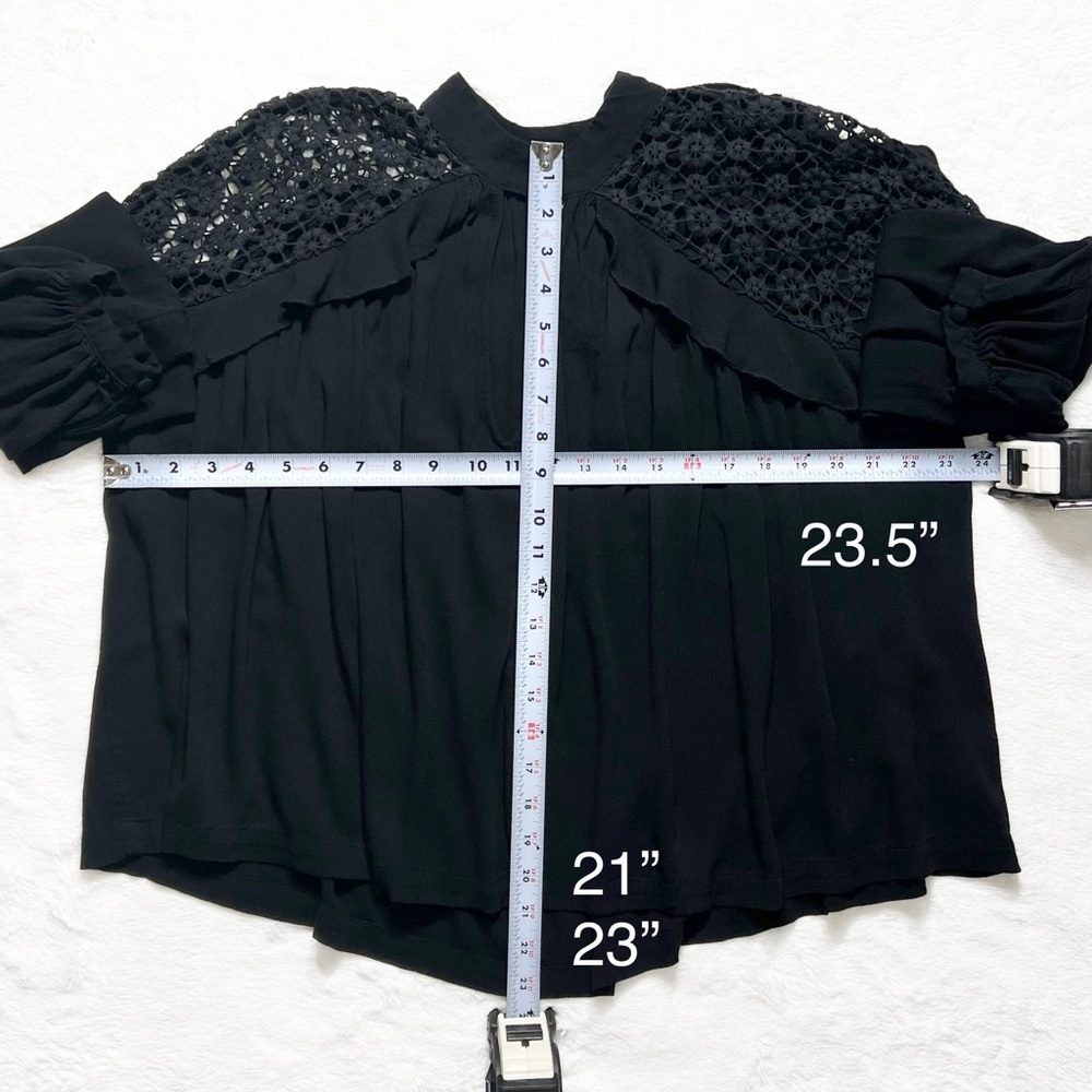 SOLD-Free People Ruffled Crochet Lace Black Draped Relaxed Long Sleeve Top - Picture 13 of 13